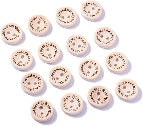 Amazon Co Jp Qin 木のボタンセット ウッドボタン 丸型 アンティーク調 手芸 手作り ボタン 2つ穴 100枚セット 手芸に最適 レーザー彫刻加工 Hand Made With Love 選べる3サイズ ｍｍ ホーム キッチン