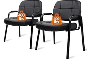 CLATINA Big Tall 400 lbs Waiting Room Chair with Padded Arms, Leather Office Guest Chairs No Wheels for Conference Reception Room and Elderly Home Desk Lobby Side Black, 2PK