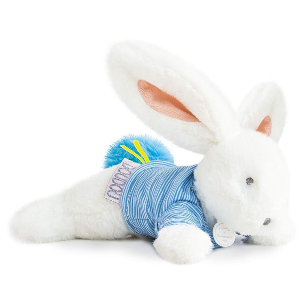 Doudou et Comapgnie Tiblue Tutti Frutti DC3299 Rabbit Soft Toy with Tassel 21 cm White/Blue