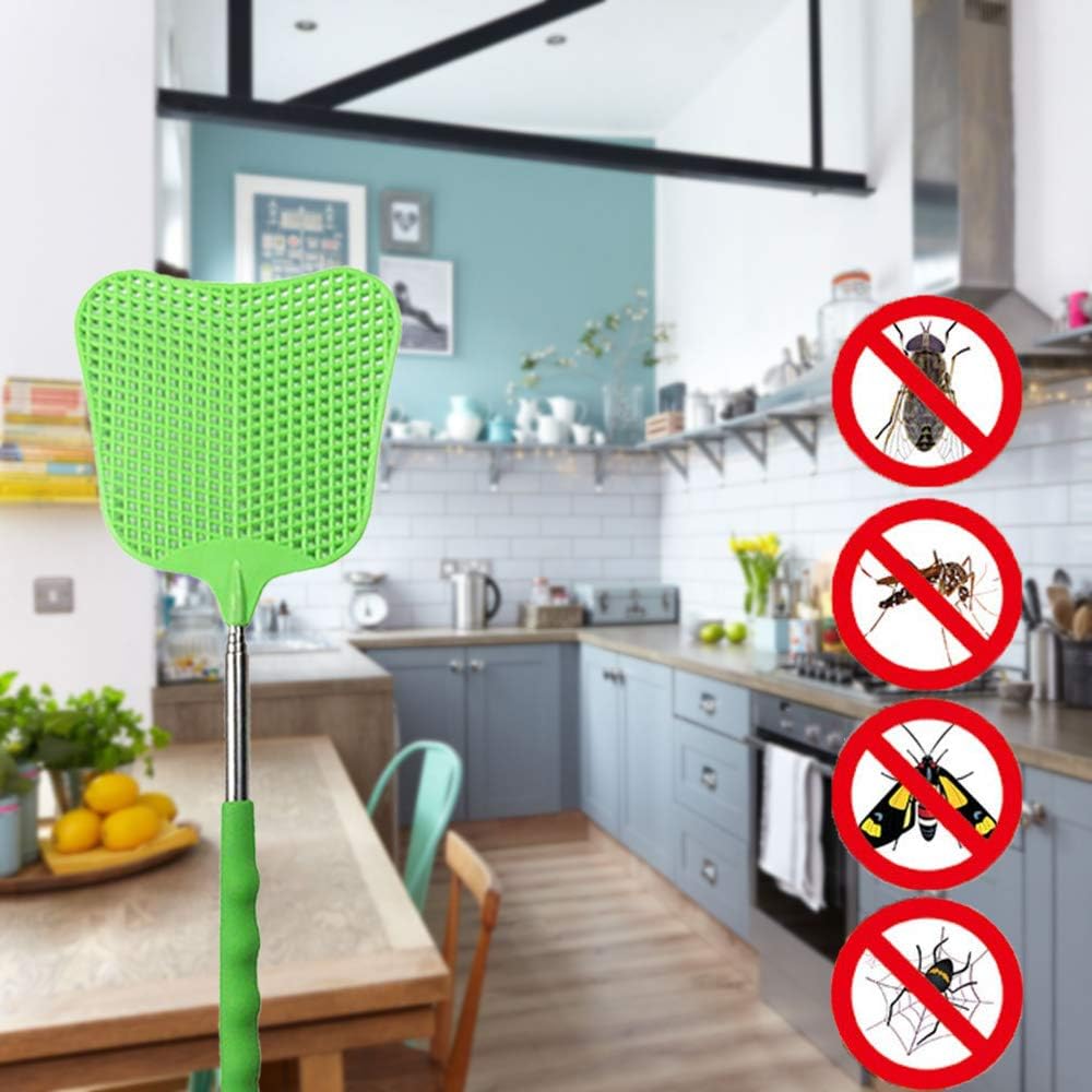 Lecoku 5 Pack Telescopic Fly Swatter Manual Heavy Duty Plastic Flyswatter with Extendable Stainless Steel Pole 5 Colors: Garden & Outdoor