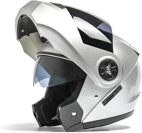 Amazon Ad106ヘルメット バイクヘルメット システムヘルメット ダブルシールド メンズ かっこいい バイク用 安全ヘルメット 春 夏 秋 冬 バイクヘルメット 安全帽 シルバー 茶色レンズ フリーサイズ システム 車 バイク
