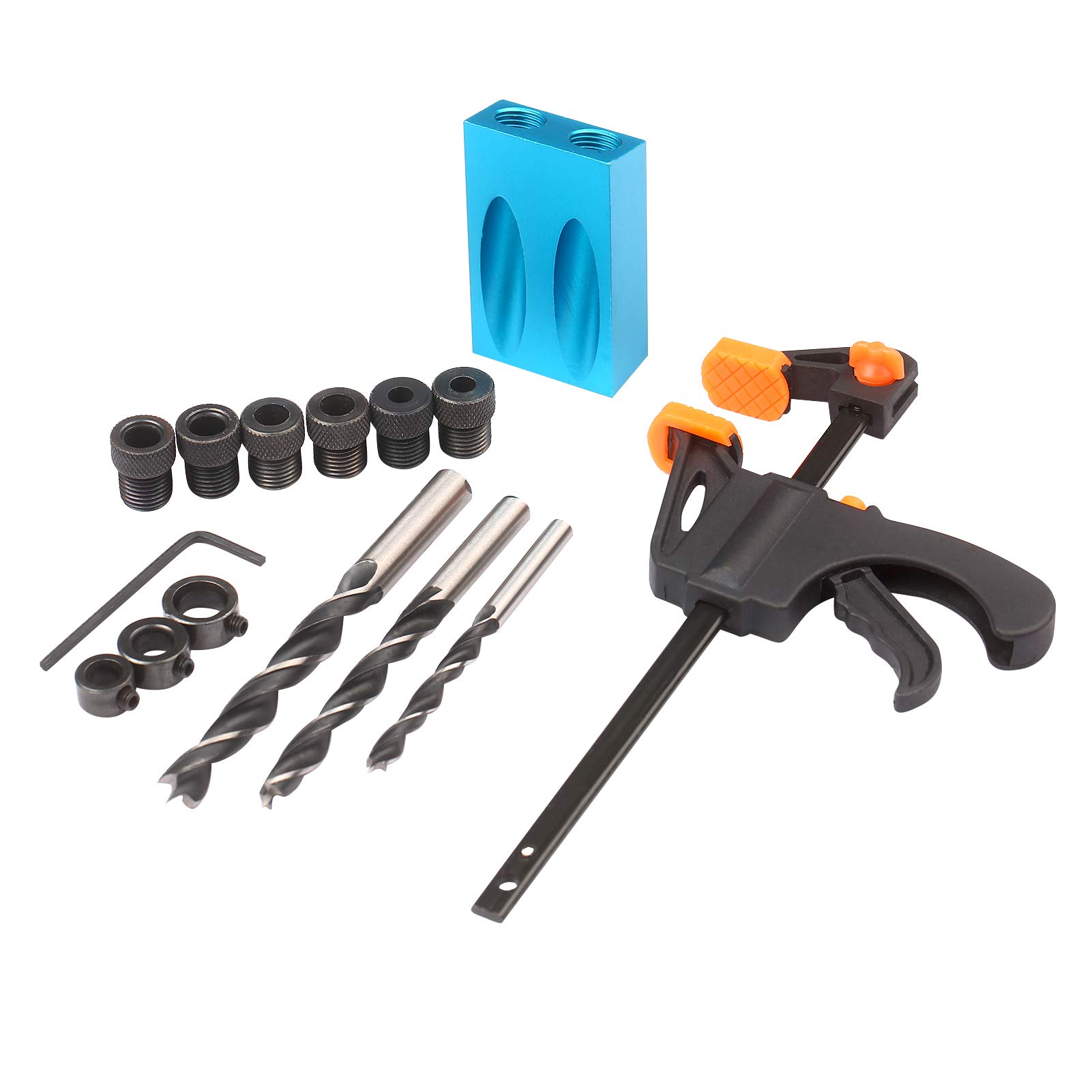 Bonsicoky 14-Piece Pocket Hole Jig Kit – 15 Degree Woodworking Inclined Hole Jig