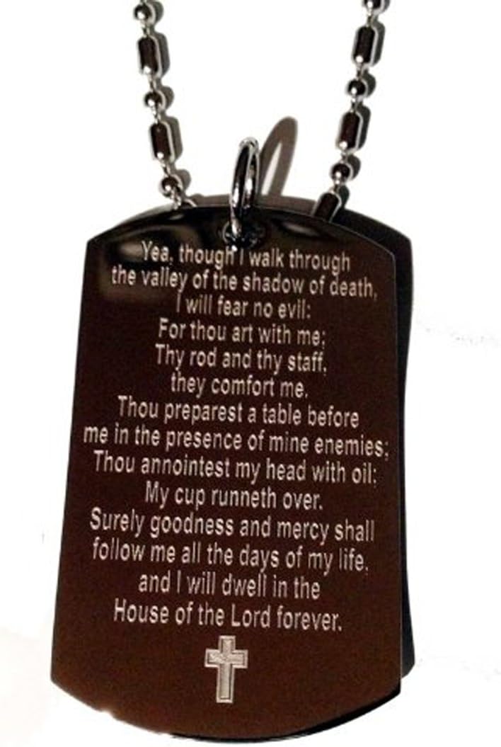 Psalm 23:4"I Walk Throught The Valley of The Shadow of Death Christ Cross Logo Symbols - Military Dog Tag Luggage Tag Key Chain Keychain Metal Chain Necklace