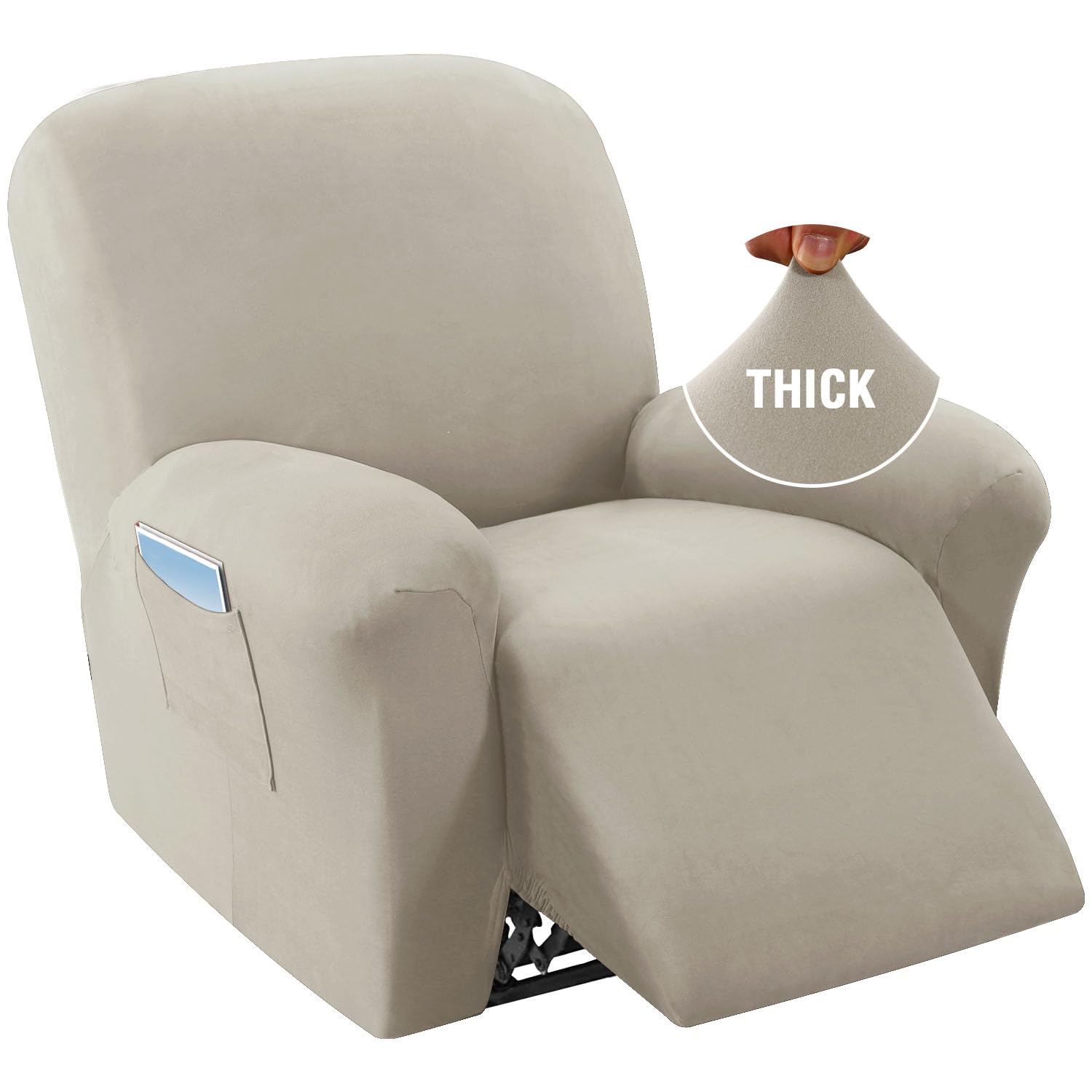 Photo 1 of H.VERSAILTEX Fleece Recliner Chair Covers 1-Piece Upgraded Stretch Soft Reclining Couch Covers for 1 Cushion Reclining Sofa Slipcovers Anti Slip Furniture Covers Form Fit Customized, Oatmeal