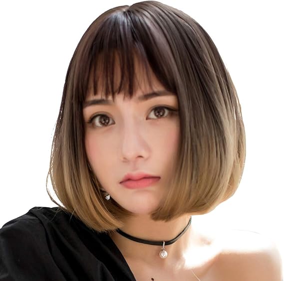 Amazon ウィッグ ボブ ショート フルウィッグ かつら 女性用 レディーズ ストレート 人気 定番 ショートボブ 自然 小顔 原宿系 ぱっつん前髪 日常 耐熱 夏用 調整可能 通気性抜群 ふんわり チョコレート フルウィッグ 通販