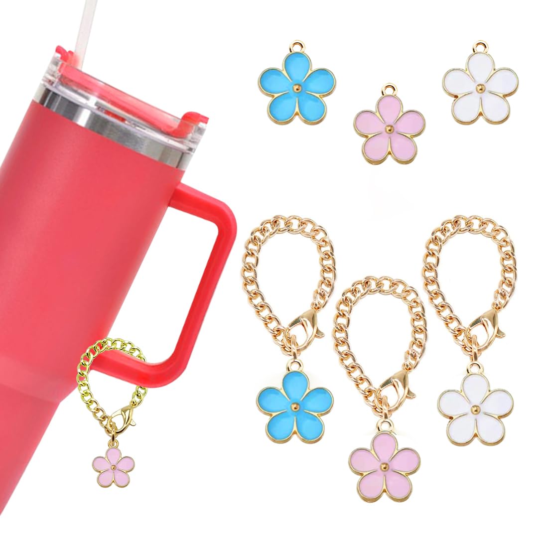 Koonafy Charm Accessories for Stanley Cup - 3PCS Flowers Charm Accessories for Stanley Cup/Simple Modern Tumbler, Personalized ID Handle Charm For Stanley Tumbler Handle Charms (Flowers)