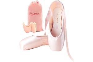 Daydance Ballet Pointe Shoes Girls Women Ribbon Ballerina Shoes with Toe Pads