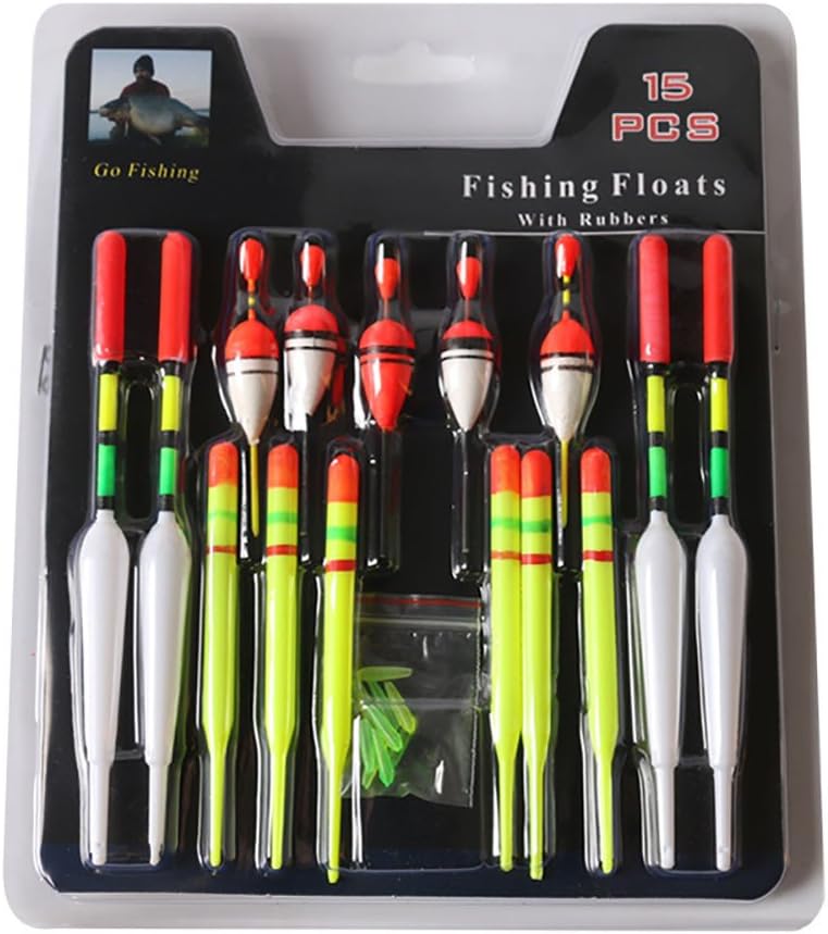 15Pcs Fishing Floats Set Buoy Bobber Stick Include Bobbers Rod, Floats Tube, Float Slips for Fish Tackle Vertical for Saltwater Freshwater Fishing Drift Tube Lot Fishing Lure (Multicolor)