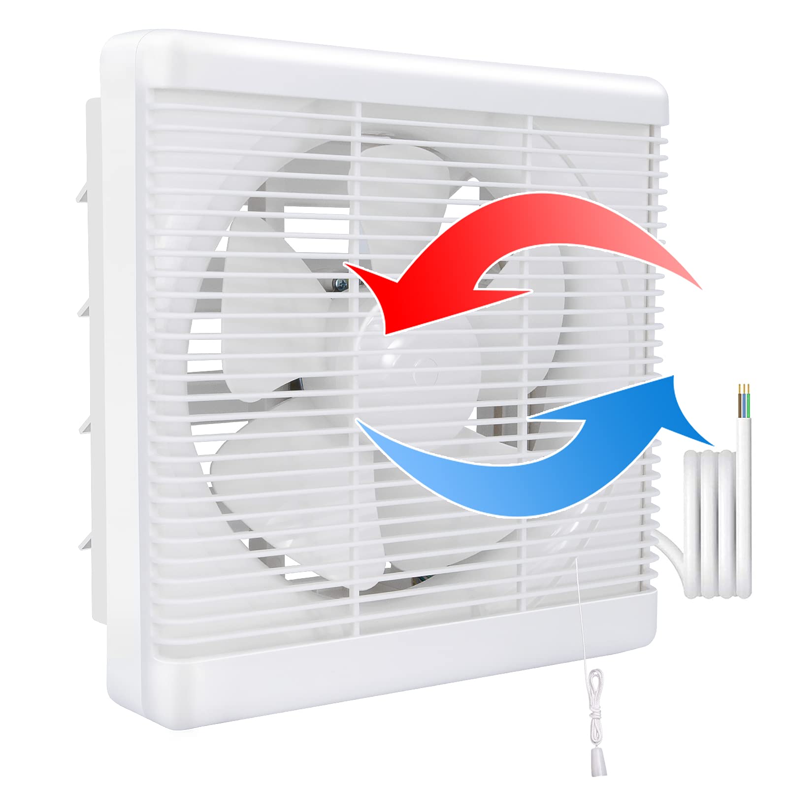 HUGOOME Open Size 7.9"*7.9" Exhaust Shutter Extractor Fan 300m³/h, 2-way Reversible Strong Airflow Wall Mounted Vent Fans, Ventilation Blower for Bathroom Attic Window Basement