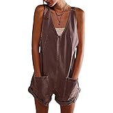 CHARTOU Women Casual Denim Short Overalls Rolled Cuff Barrel Shorts Jumpsuit Rompers