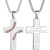 HattiDoris Baseball Cross Necklace for Men - Inspirational Bible Verse Pendant, Stainless Steel Chain 22+2 Inch - Sports Jewelry Gift for Men Women