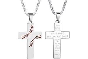 SUSOOK Baseball Cross Necklace for Boys Inspirational Bible Verse Cross Pendant Stainless Steel Chain 22+2 inch Baseball Sports Jewelry Baseball Gift for Men Women