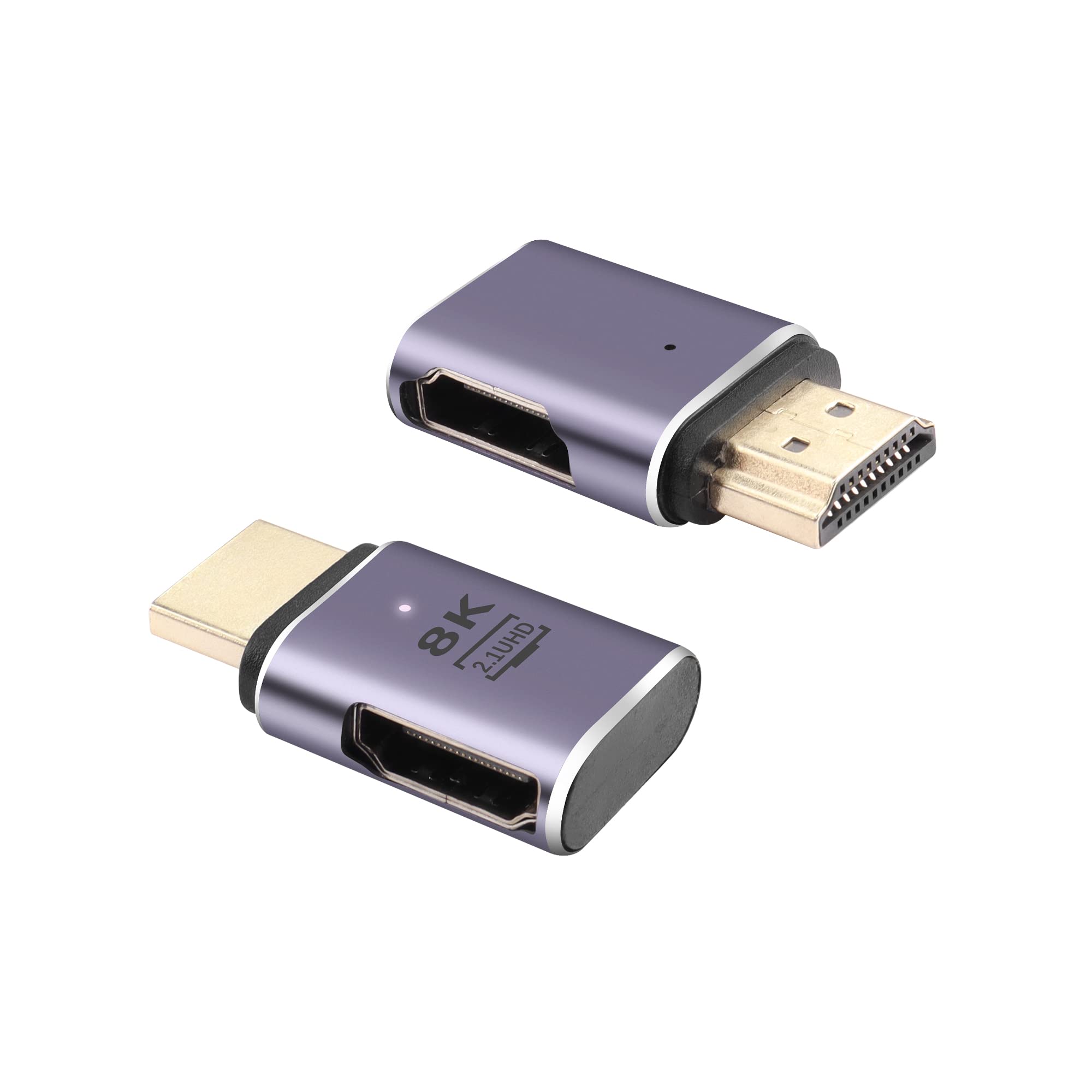 PNGKNYOCN 8K HDMI Adapter，2 Pack 48Gbps 2.1 HDMI Male to Right Angle HDMI Female Extension Adapter Support 8K@60Hz, 4K@120Hz, HDR, eARC（Right Bend）