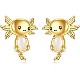 Gold Axolotl Stud Earrings - 14k Fine Gold Cute Animal Jewelry Gifts for Women & Girls