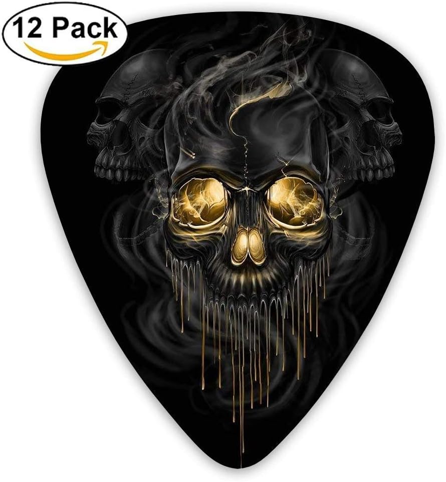 Melting Gold Skulls Classic Guitar Pick (12 Pack) for Electric Guita Bass