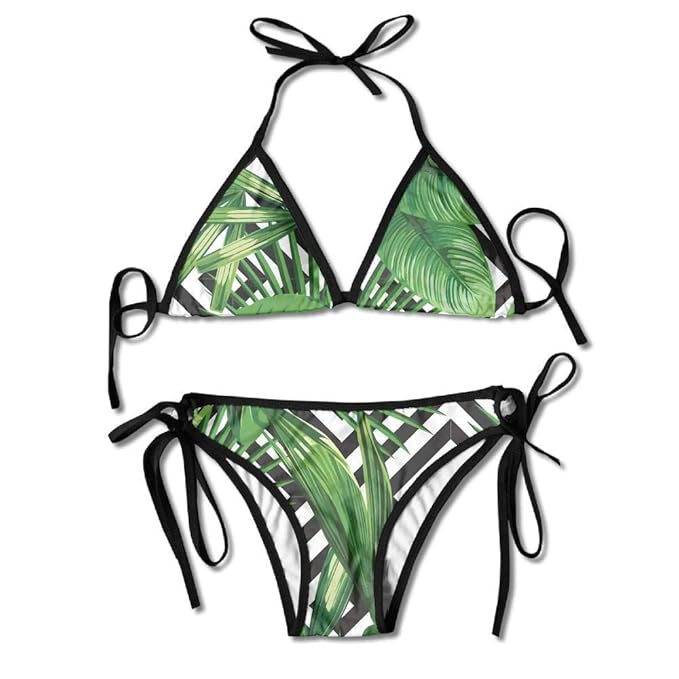 Bikini Swimwear Green Palm Leaves Printing Sexy Two-Piece Bikini Set Beach Bathing Suit