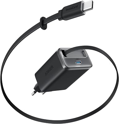Anker Nano Fast Charge iPhone Charger 35W, Carregador USB c de alta velocidade com 2 portas, Cabo retrátil Anker InstaCord integrado, compatível com iPhone 16 Pro MAX/15/14, iPad, Pixel e muito mais.