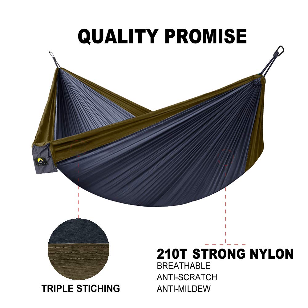 グレー ブラウン 1000ポンド バックパック旅行用 強力 軽量パラシュートナイロンハンモック 1インチ Lhotse B07bky3dvx ポータブルハンモック ロングツリーストラップ ハンモック 何でも揃う Pantoful Galben Ro