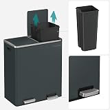 SONGMICS Dual Rubbish Bin 2-Compartment 30 L Pedal Lids 15 Bags Greenish Grey view 5