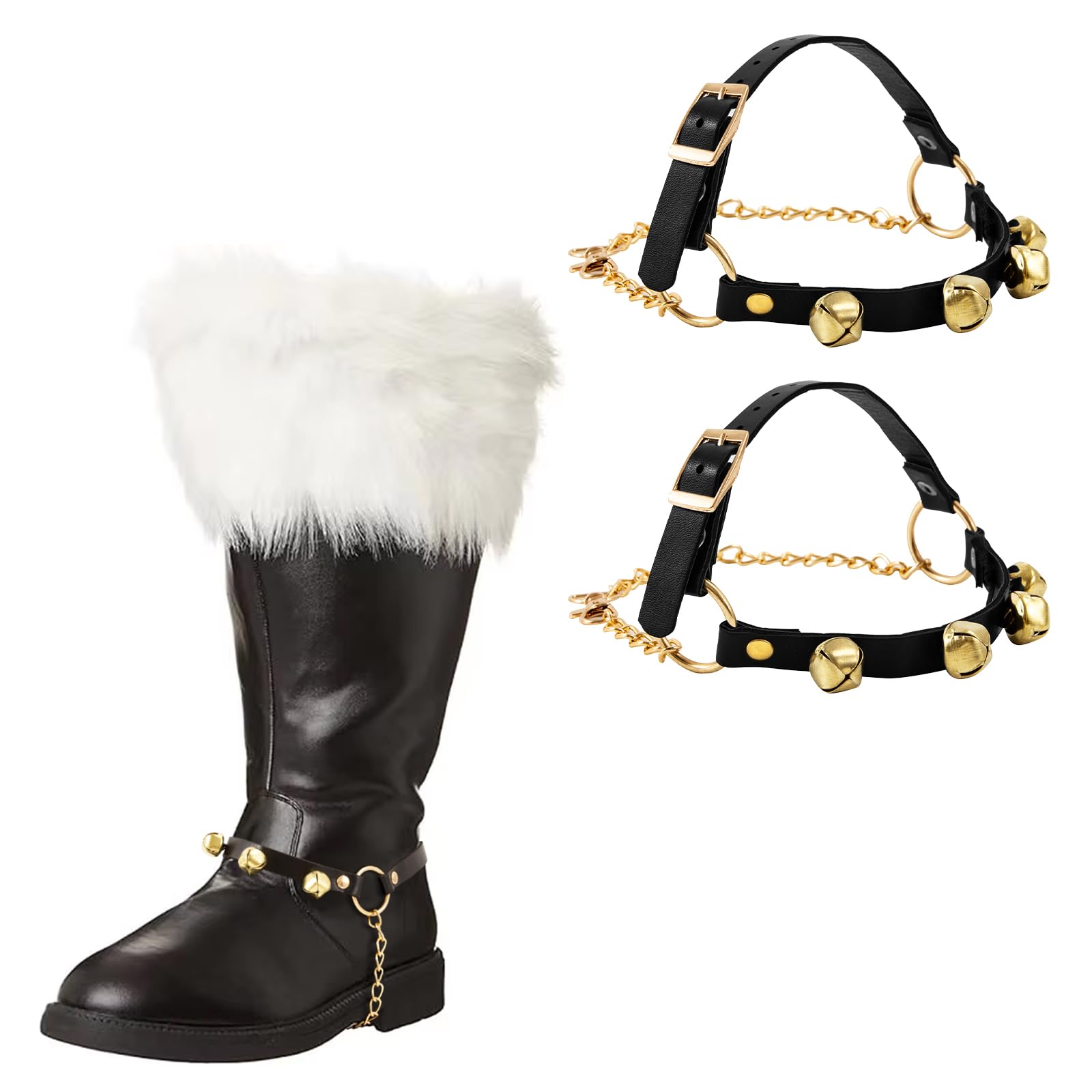 Photo 1 of 2 Pcs Santa Claus Boots Accessories With Bells for Halloween Christmas Costume and Decoration - Santa Decor Accessories