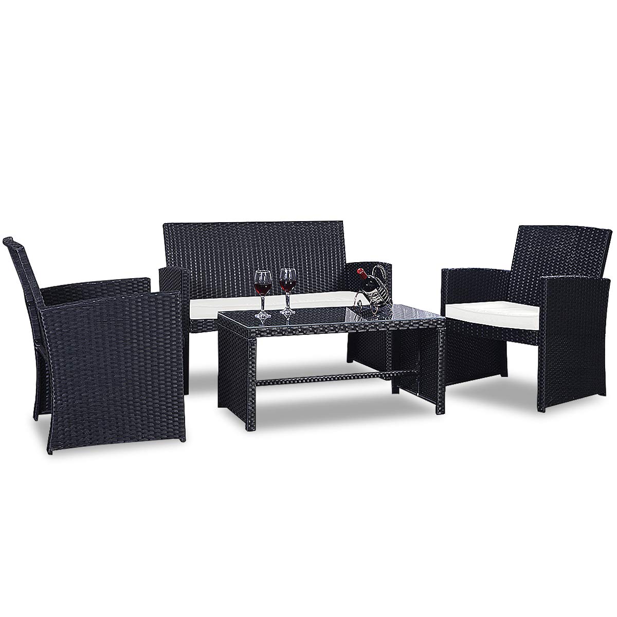 Goplus 4Piece Rattan Patio Furniture Set Garden Lawn Pool Backyard