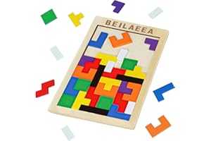 BEILAEEA Wooden Blocks Puzzle Brain Teasers Toy，Wooden Puzzle Tangram,Cube 3D Puzzle for ，Puzzles for Kids Ages 2-8, Montessori Kids Educational Games Gift (1 pcs)