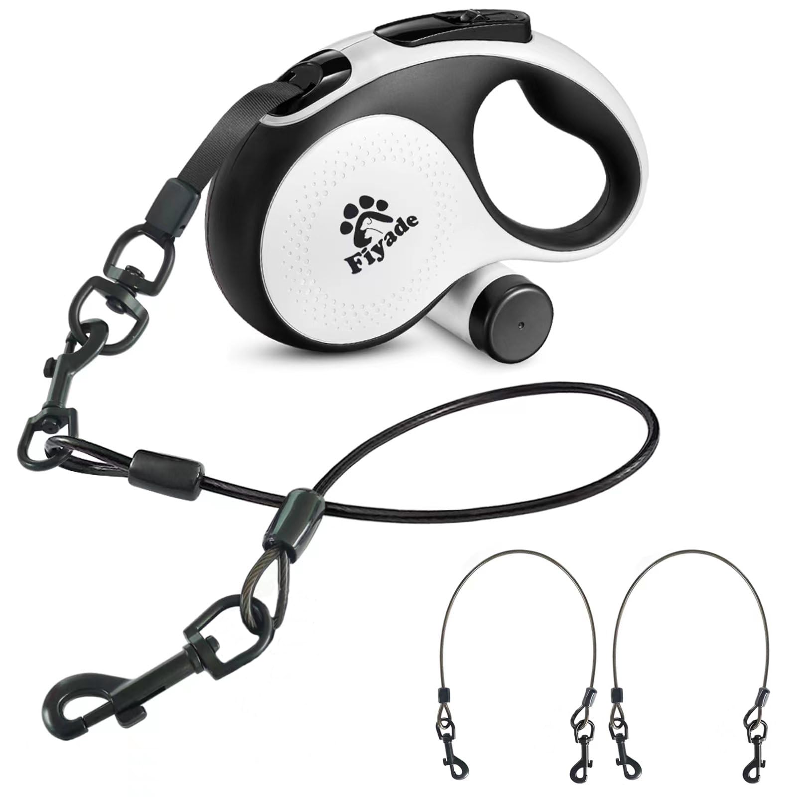 Fiyade 8m Retractable Lead with 2 Chew Proof Cable Steel Chain, Double Extendable for Medium Large Dog up to 110lbs