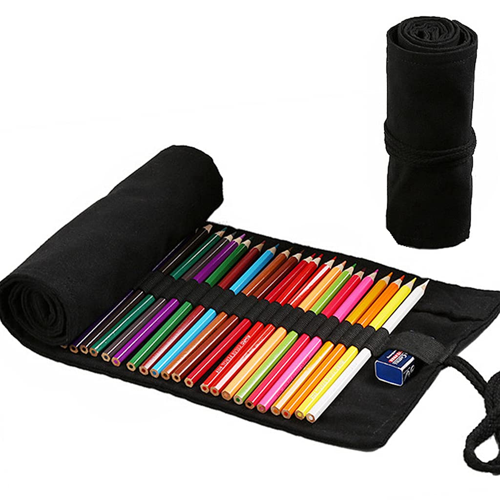 Ouceanwin Canvas Pencil Wrap, 72 Holes Canvas Pen Roll Up Holder, Portable Bag Pencil Case Pencil Case Pencil Case Travel Pen Holder Pencil Case Pencil Box for Artists School Office
