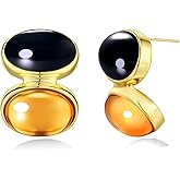SNGIA Black White Resin Orange Stone Acrylic Gemstone Statement Earrings for Women by SNGIA, Rectangular Bold Drop Handmade Exaggerated Irregular Trendy Bohemian Stud Jewelry Gifts, Unique Dangling Baroque Stone Summer Beach Fashion Accessories, Round Vintage Thick Nickle Free Huggies Hoop Earring.