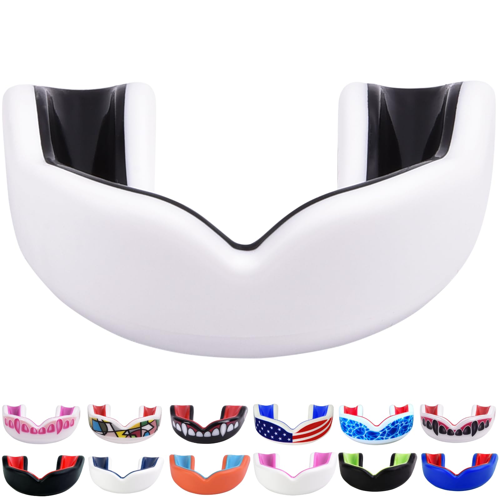 Oral Mart White/Black Youth Gum Shield for Kids - Sports Mouth Guard (Junior-Sized) for Karate, Boxing, Martial Arts, Football, MMA, Sparring, Hockey, Rugby, BJJ, Muay Thai,Soccer