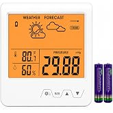 Digital Barometer Weather Forecast Clock, Thermometer Hygrometer | Local actual pressure, manual calibration, 4-inch backlight, front buttons, weather icons, 2 AAA batteries included