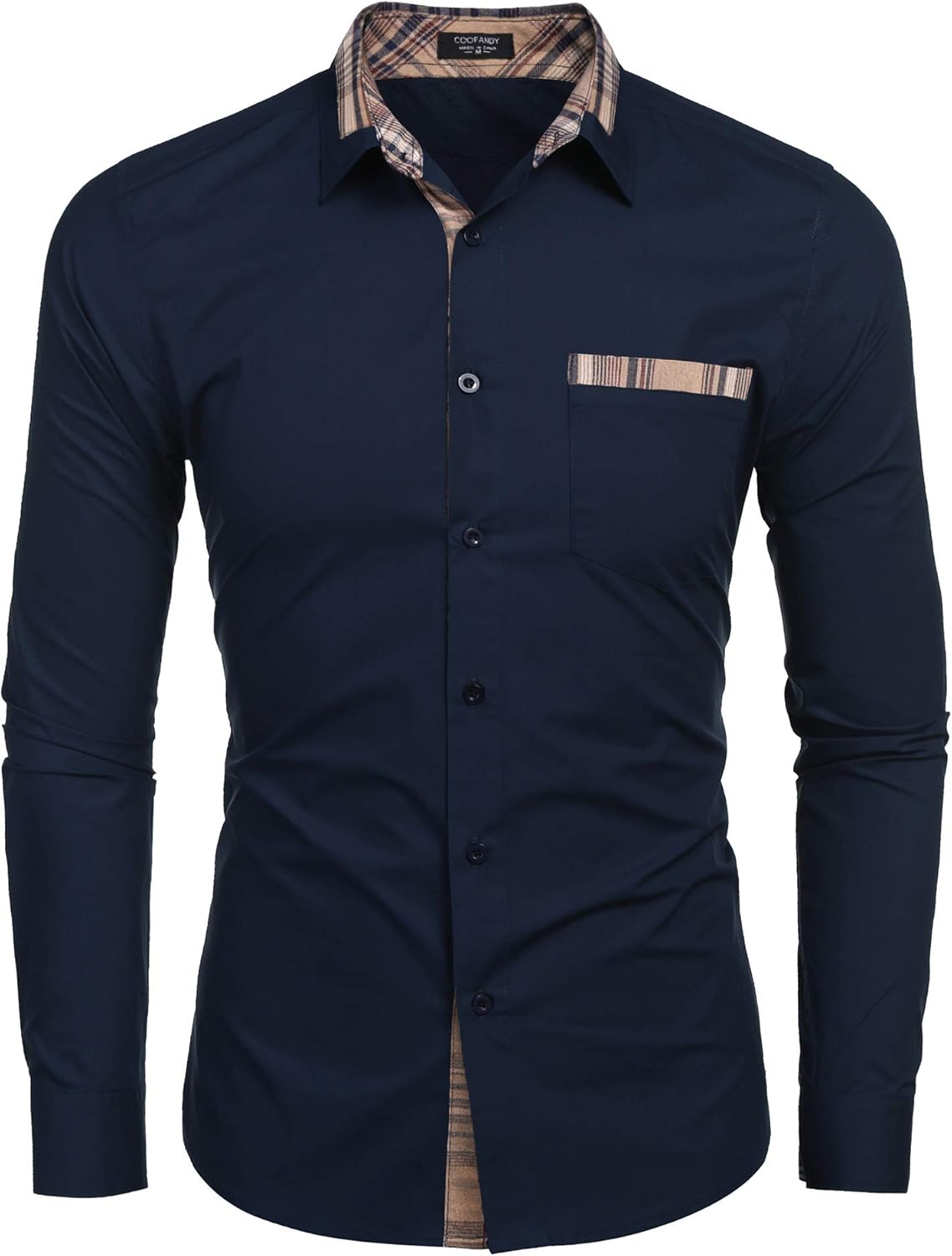COOFANDY Men's Casual Cotton Long Sleeve Dress Shirt Plaid Collar Slim Fit Button Down Shirt: Clothing