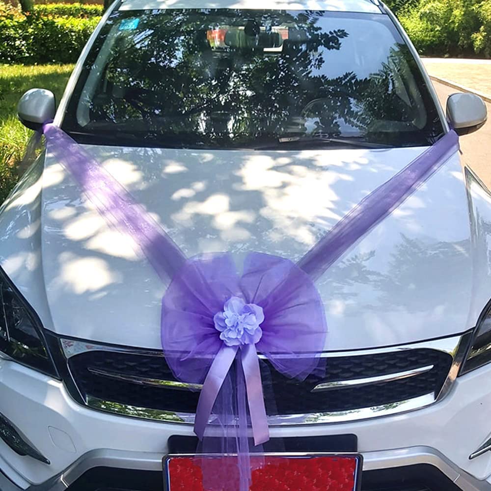 Organza Car Jewellery Bride Couple Wedding Car Bow Large Tulle Bow Giant Bow Decorative Bow for Car Decoration Wedding New Houses Party Celebration Valentine's Day Bridal Car Decoration Purple B