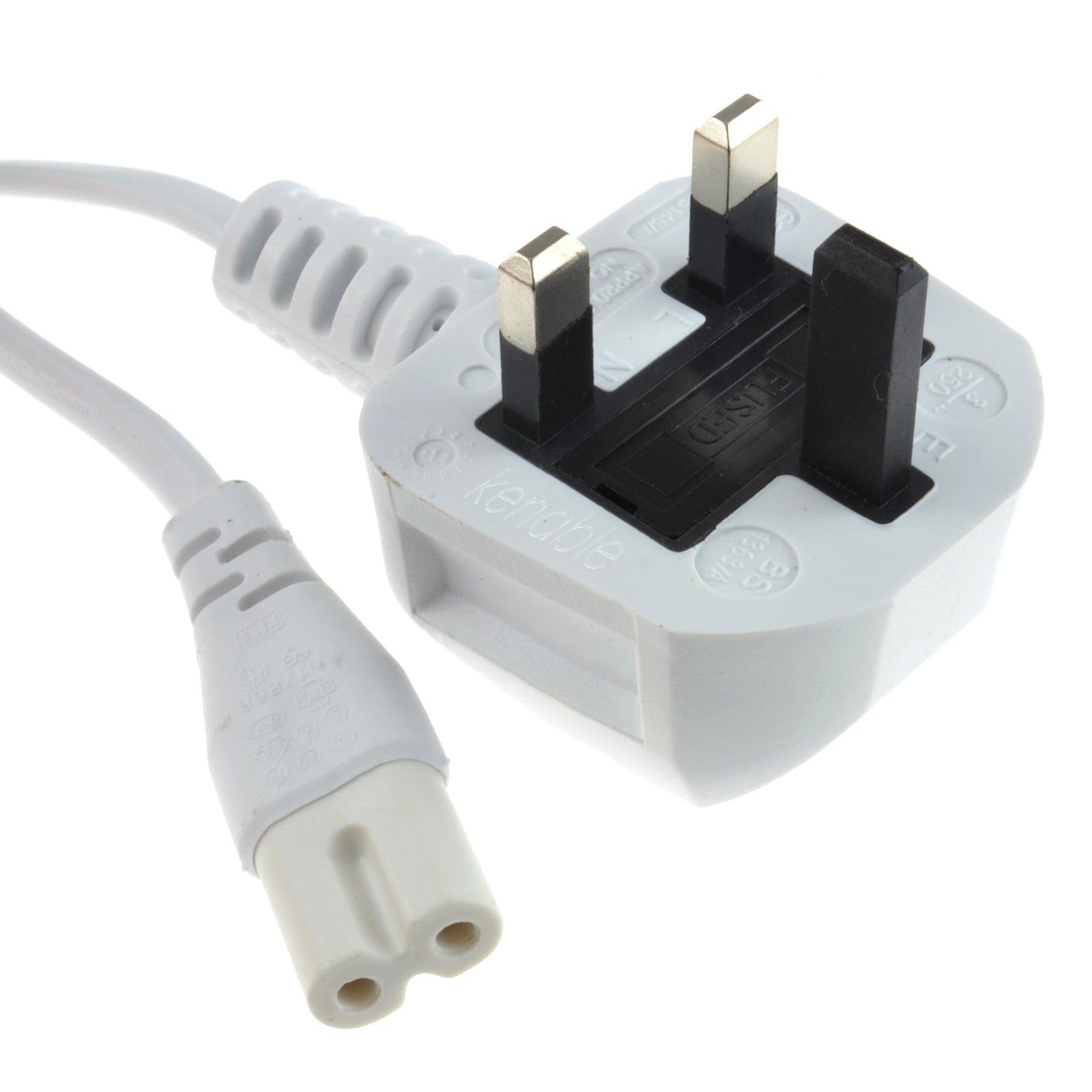 kenable Power Cable UK Plug to C7 Figure 8 Lead for TV Laptop CD Player 3A Fused 0.75mm 5m White