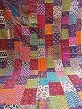 Tribal Asian Textiles Twin Size Handmade Ajarak Cotton Block Indigo Print Kantha Quilt Reversible Throw Sari