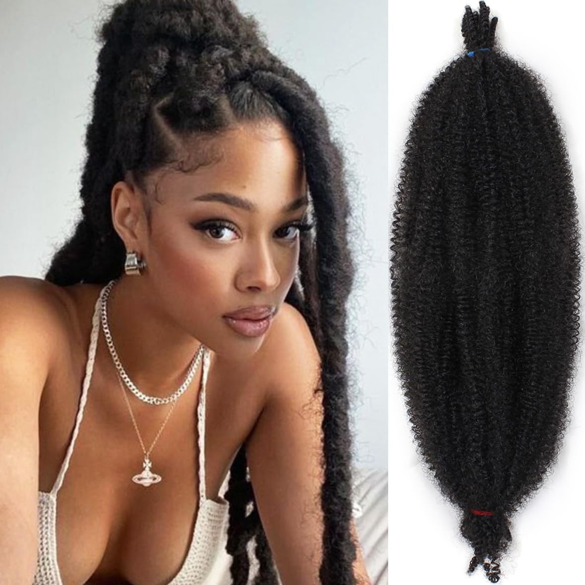 Leeven 30 Inch Springy Afro Twist Hair for Marley Locs 8 Packs Pre-Fluffed Popping Springy Twist Crochet Hair for Distressed Locs Pre-Separate Afro Kinky Curly Marley Braiding Hair Extensions /1B#