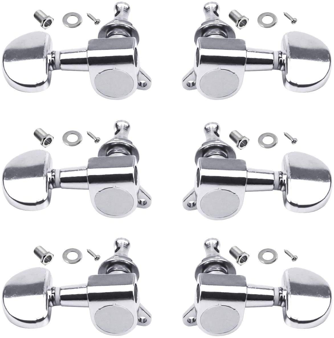 Photo 1 of HQDeal 6PCS 3L3R Acoustic Guitar Tuning Pegs Machine Head Tuners, Knobs Tuning Keys, Wear-Resistant, Guitar String Tuning Pegs Machine, Enclosed Locking Tuners for Electric or Acoustic Guitar- Chrome
