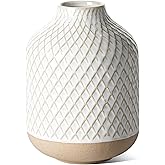 Small Boho Vase for Decor,Rustic Farmhouse Vase for Pampas Grass,Eucalyptus Set and Tiny Stem Flowers,Ceramic Vintage for Centerpieces, 5.3 Inch -Rhombus, Embossment