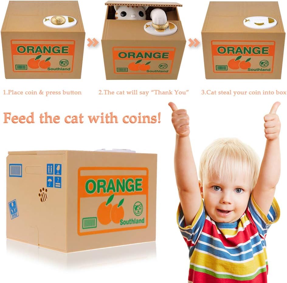 Powerking Stealing Coin Money Box, Cat Piggy Bank Stealing Money Coin and Saving Coins Penny Box Bank Birthday For Kids and Children - Image 4