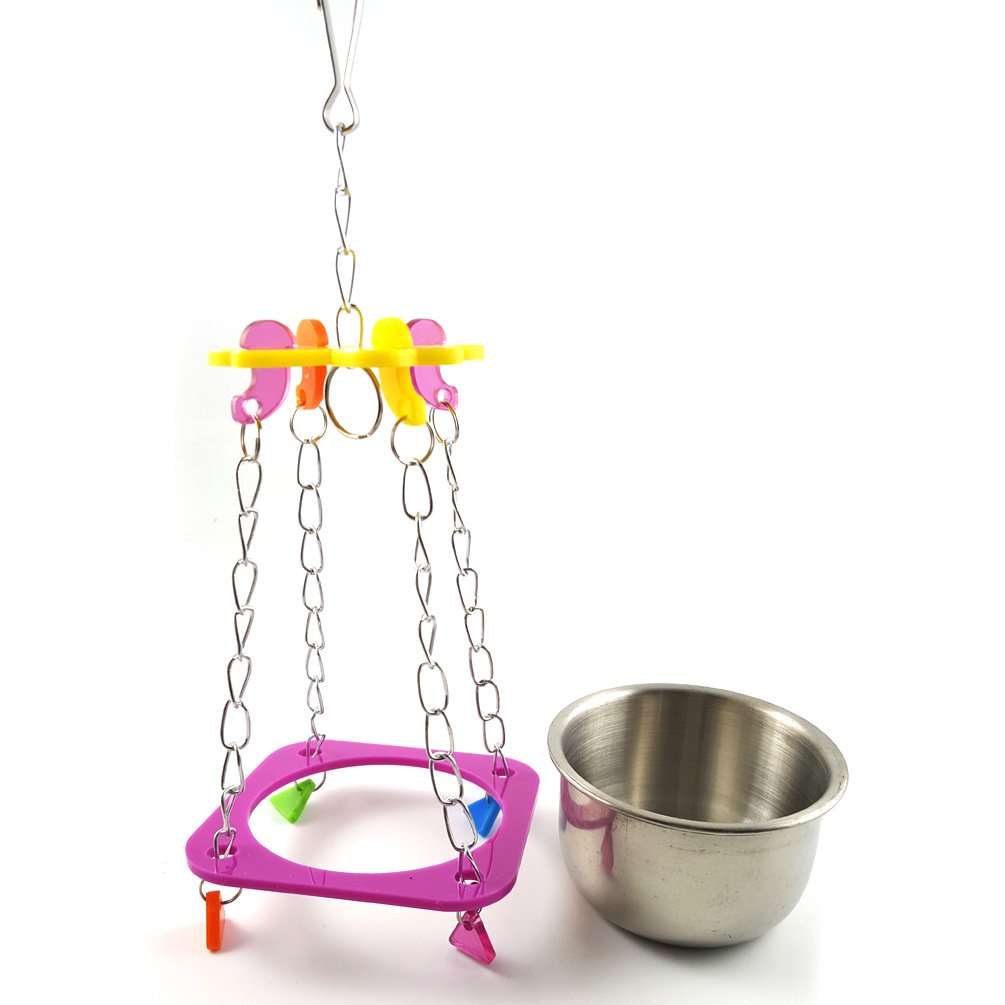Hypeety Pet Bird Food Feeding and Drinking Hanging Cup Stainless Steel Coop Hanger Cup And Cup Holder For Parrot Cage Budgie (Small)