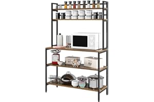 HITHOS Industrial 5-Tier Kitchen Bakers Rack with Hutch, Microwave Oven Stand with Shelves, Coffee Bar for Living Room, Utility Storage Shelf for Home Office, Rustic Brown