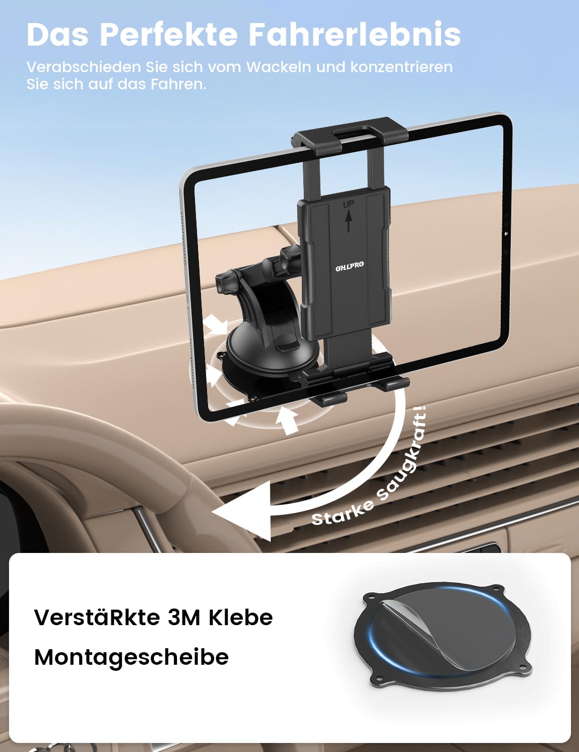 OHLPRO Tablet Halterung Auto, Saugnapf, Armaturenbrett & Scheibe, 5–13" 4