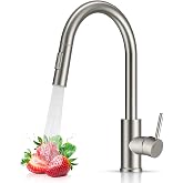 FEELSO Kitchen Faucet with Pull Down Sprayer Stainless Steel Brushed Nickel | Lead-Free NSF, High Arc,Single Handle, Kitchen Sink Faucet 2-Mode Deck Plate for 1 or 3 Hole fit for Farmhouse Laundry RV Bar