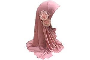Suillty Kids Girls One Piece Muslim Hijab Scarf Floral Lace Hear Wrap Islamic Full Head Scarf Shawls