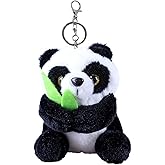 zhidiloveyou Panda Plush Keychain Toy Small Panda Stuffed Animal Pendant for Backpack, 4 inch