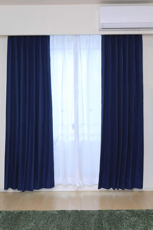 Amazon Co Jp アイリスプラザ 遮光 カーテン 遮光1級 防音 断熱 保温 2枚組 形状記憶加工 洗える 洗濯機対応 幅100cm 丈178cm ネイビー ホーム キッチン