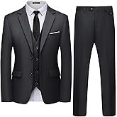 WULFUL Men's 3 Piece Slim Fit Suit Set Two Button Blazer Jacket Vest Pants Tuxedo Set for Party, Wedding and Business