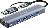 Clomnpe 5 In 2 USB C Hub Gigabit Ethernet 1000M 3x USB 3.0 USB-C for MacBook XPS view 1