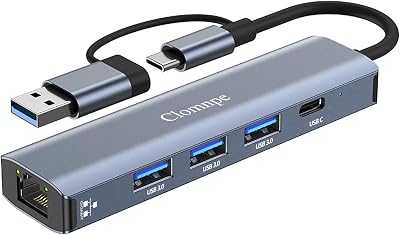 Clomnpe 5 In 2 USB C Hub Gigabit Ethernet 1000M 3x USB 3.0 USB-C for MacBook XPS