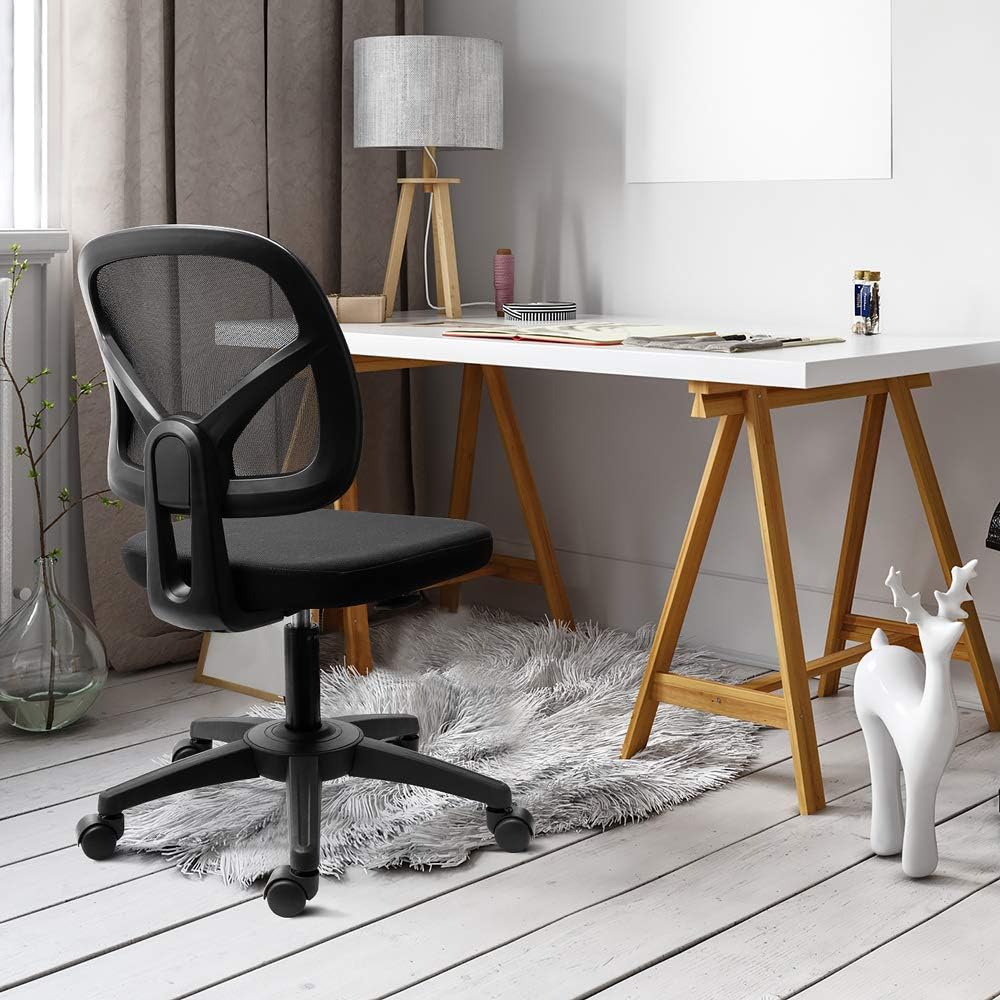 KOLLIEE Armless Mesh Office Chair Ergonomic Comfortable Armless Desk Chair Small Black Adjustable Computer Chair No Armrest Mid Back Swivel Task Chair for Small Spaces: Kitchen & Dining